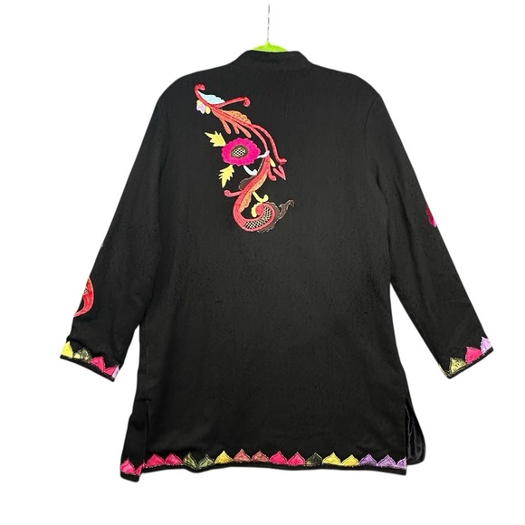 VTG Soft Surroundings Jacket Women Large Black Multicolor Floral Embroidery Boho - Picture 6 of 14